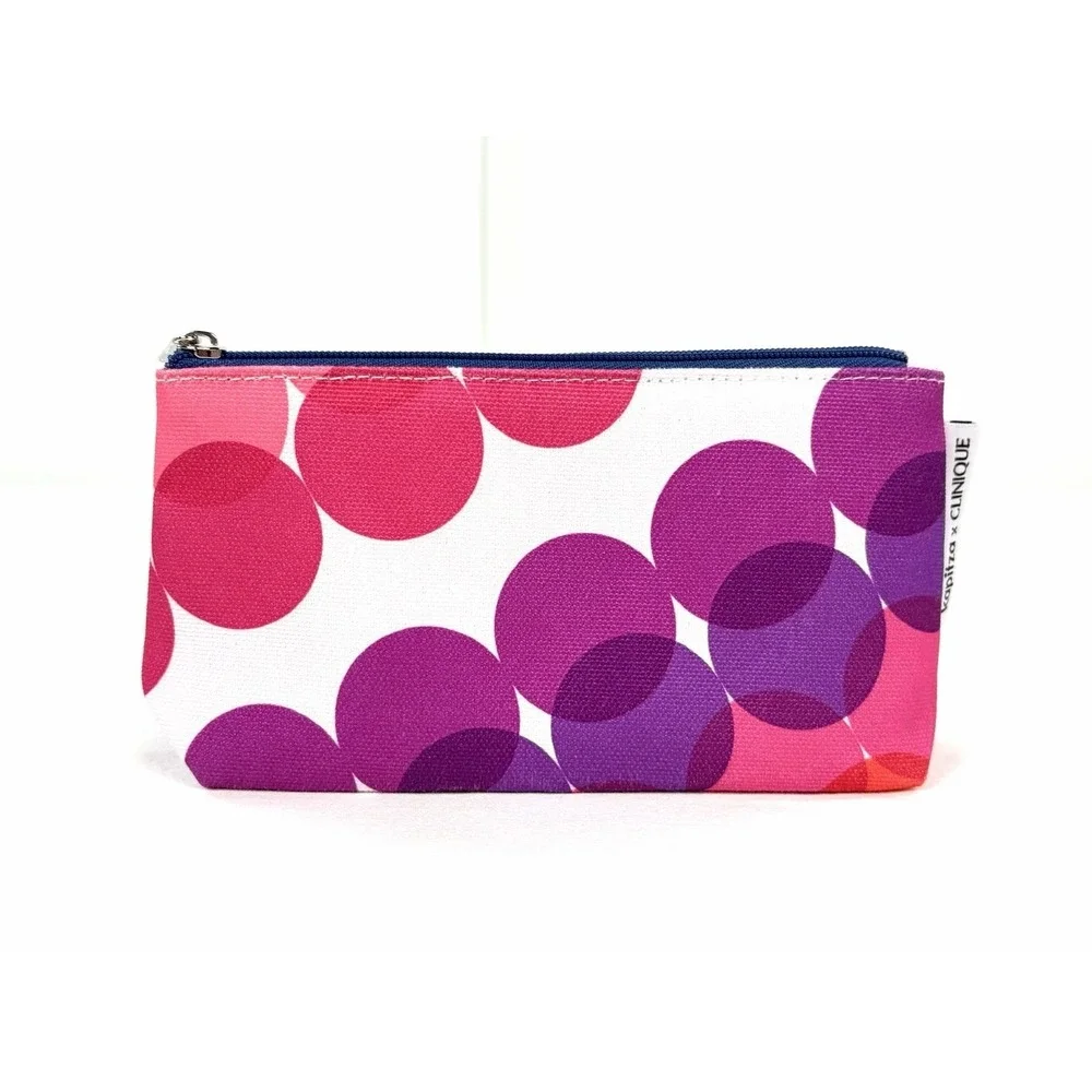 New Kapitza x Clinique Cosmetic Makeup Bag Pouch Geometric Circles Colorful Zip